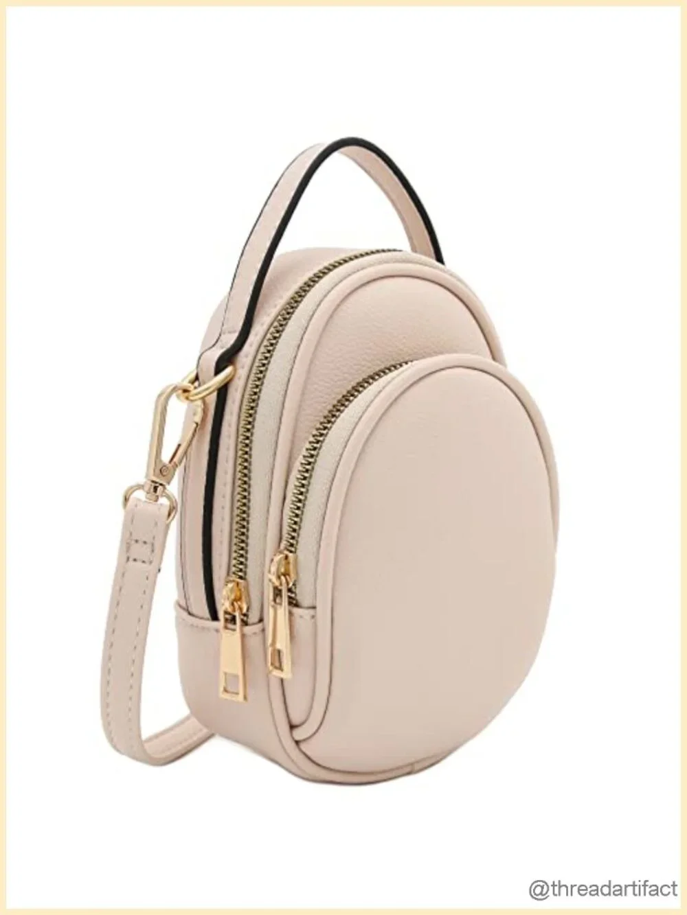 Faux Leather Two Compartment Mini Crossbody Bag with Gold Hardware
